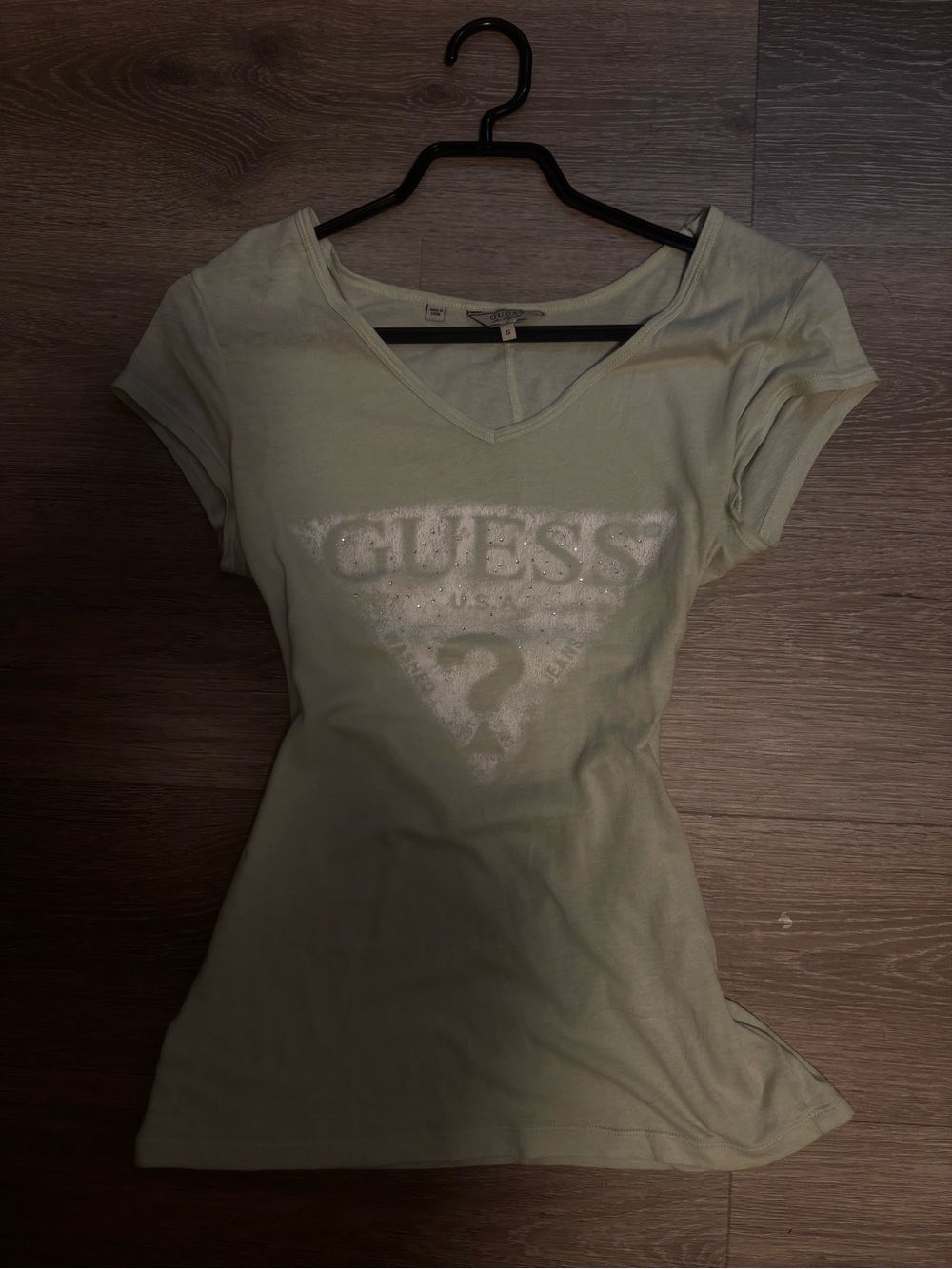 GUESS Light Sage V-Neck Logo Tee